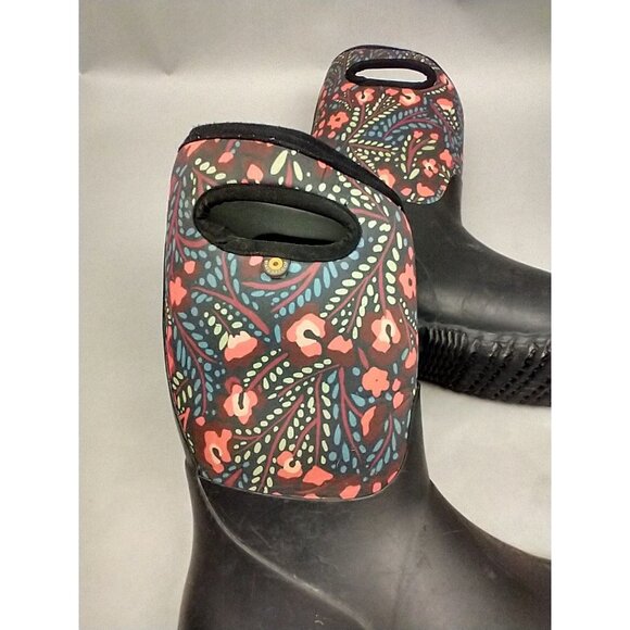 Bogs York Snow Boot Women 7 Black Flowers Waterproof Insulation -20 Degrees Warm - Picture 12 of 13